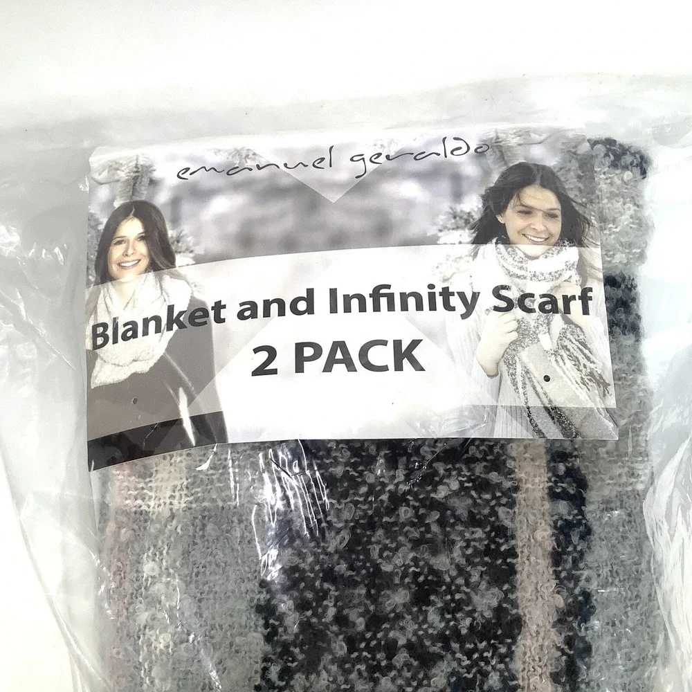 NWT Emanuel Geraldo Blanket Infinity Scarf‎ 2 Pack Super Soft Gray Pink Womans